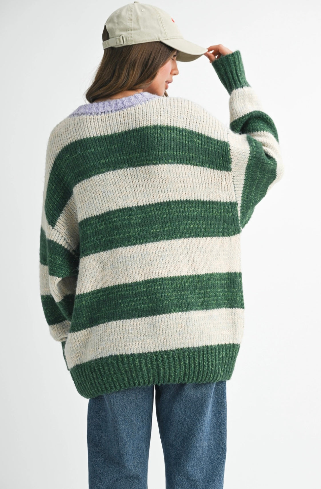 Green Oversized Striped Sweater