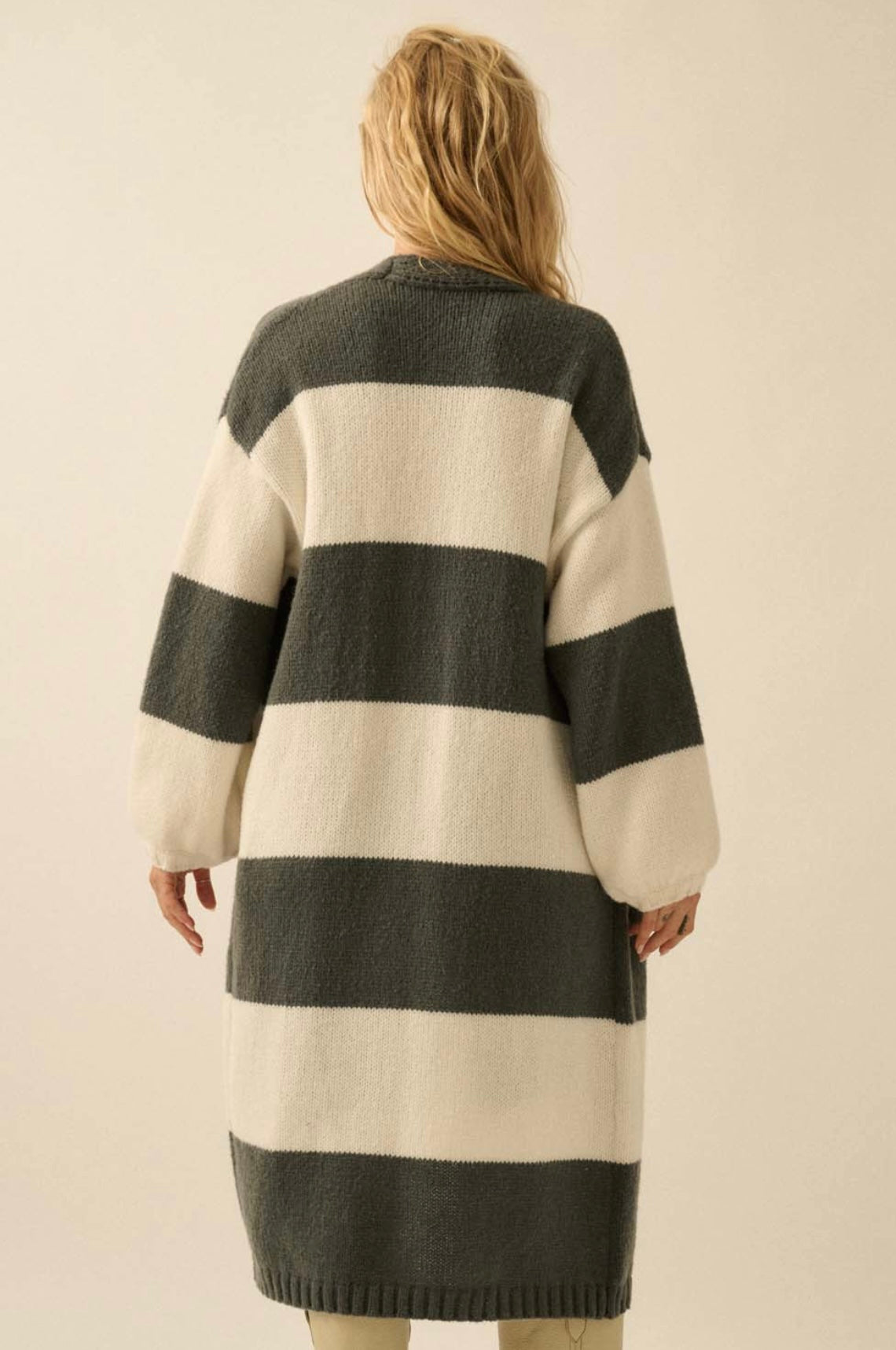 Cream & Grey Stripped Cardigan