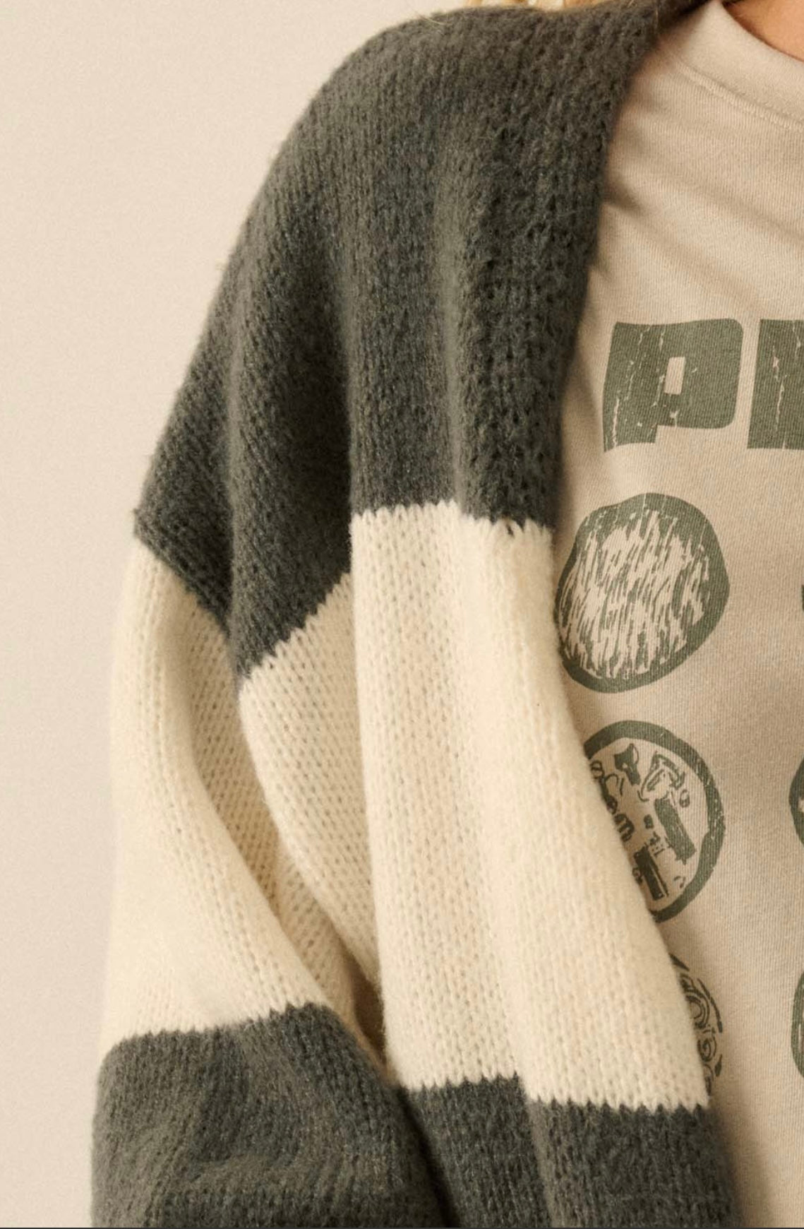 Cream & Grey Stripped Cardigan