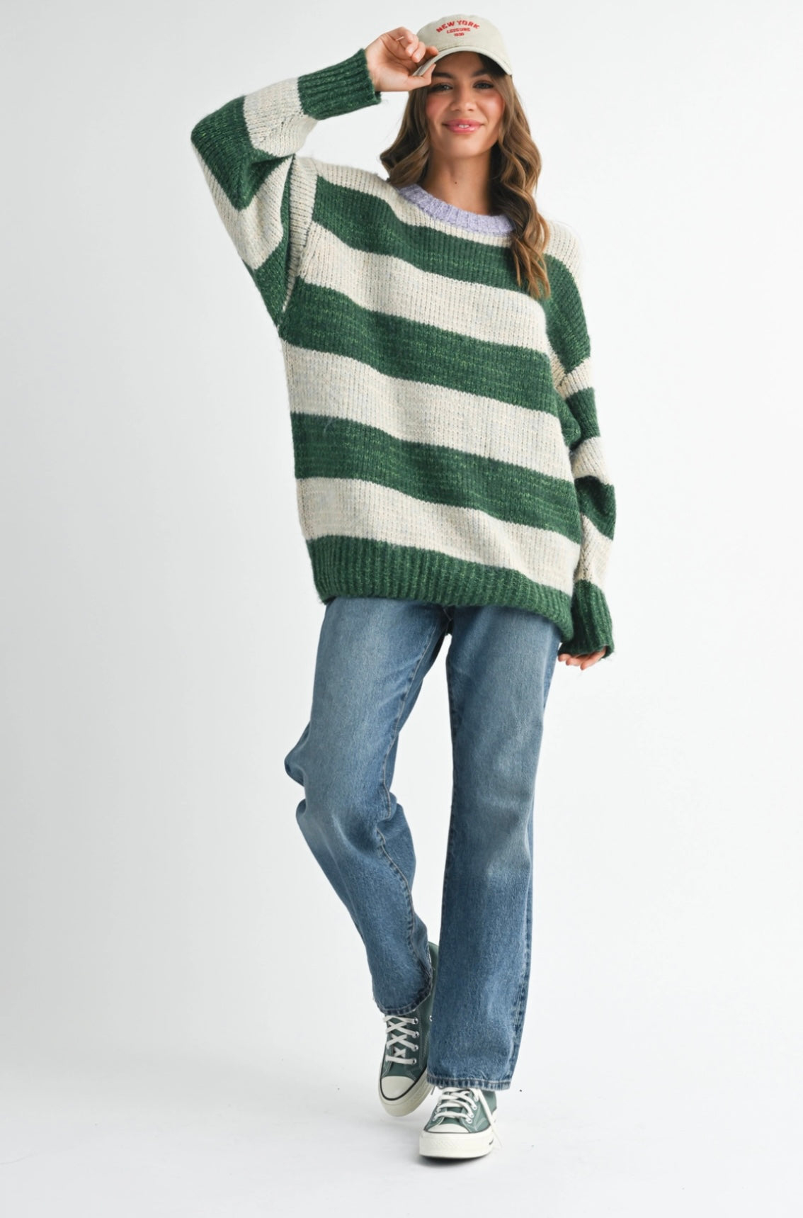 Green Oversized Striped Sweater