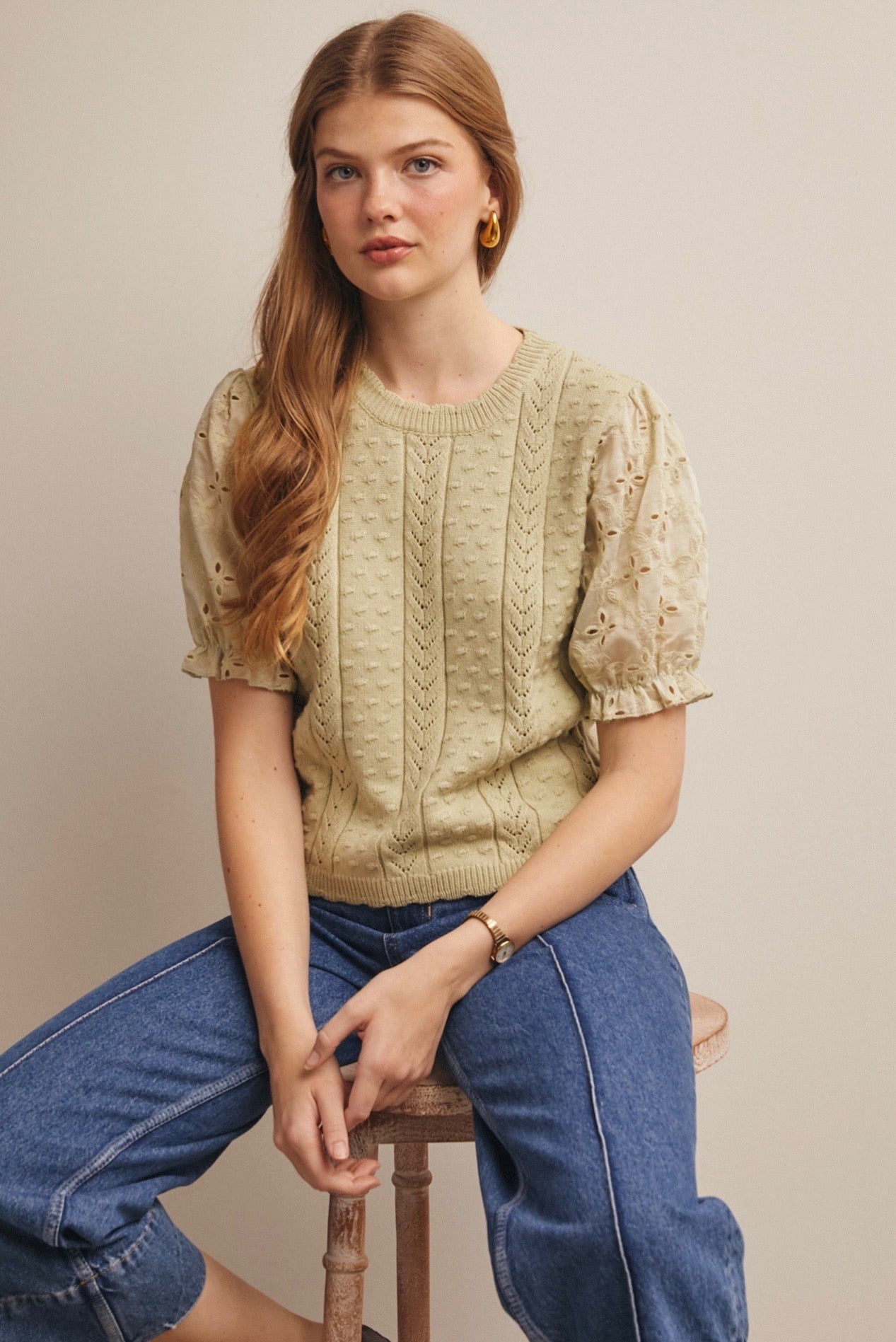 Sage Puff Sleeve Sweater