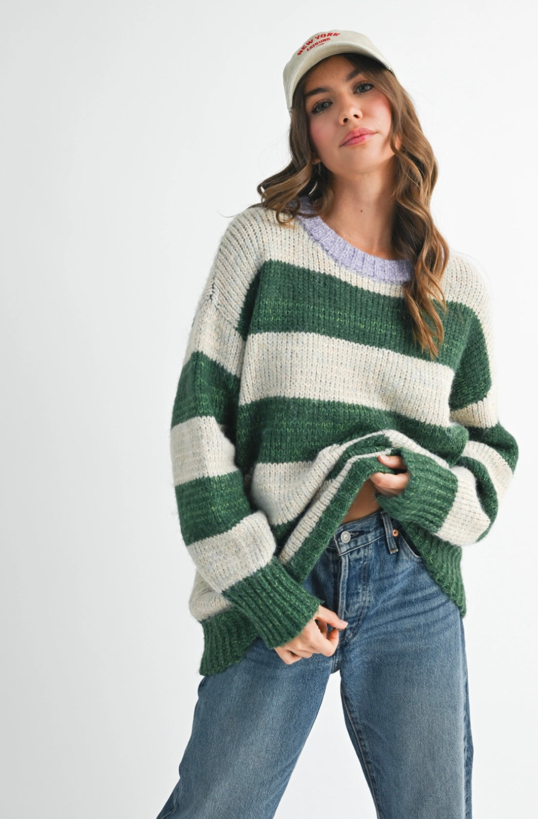 Green Oversized Striped Sweater