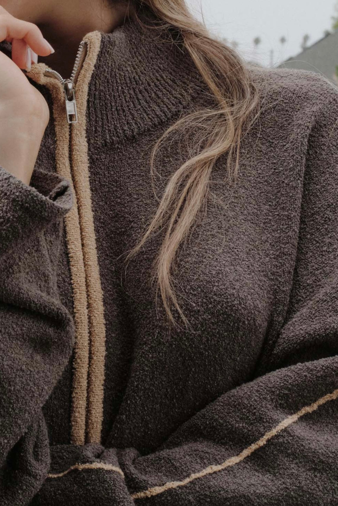 Brown Knit Half Zip Sweater