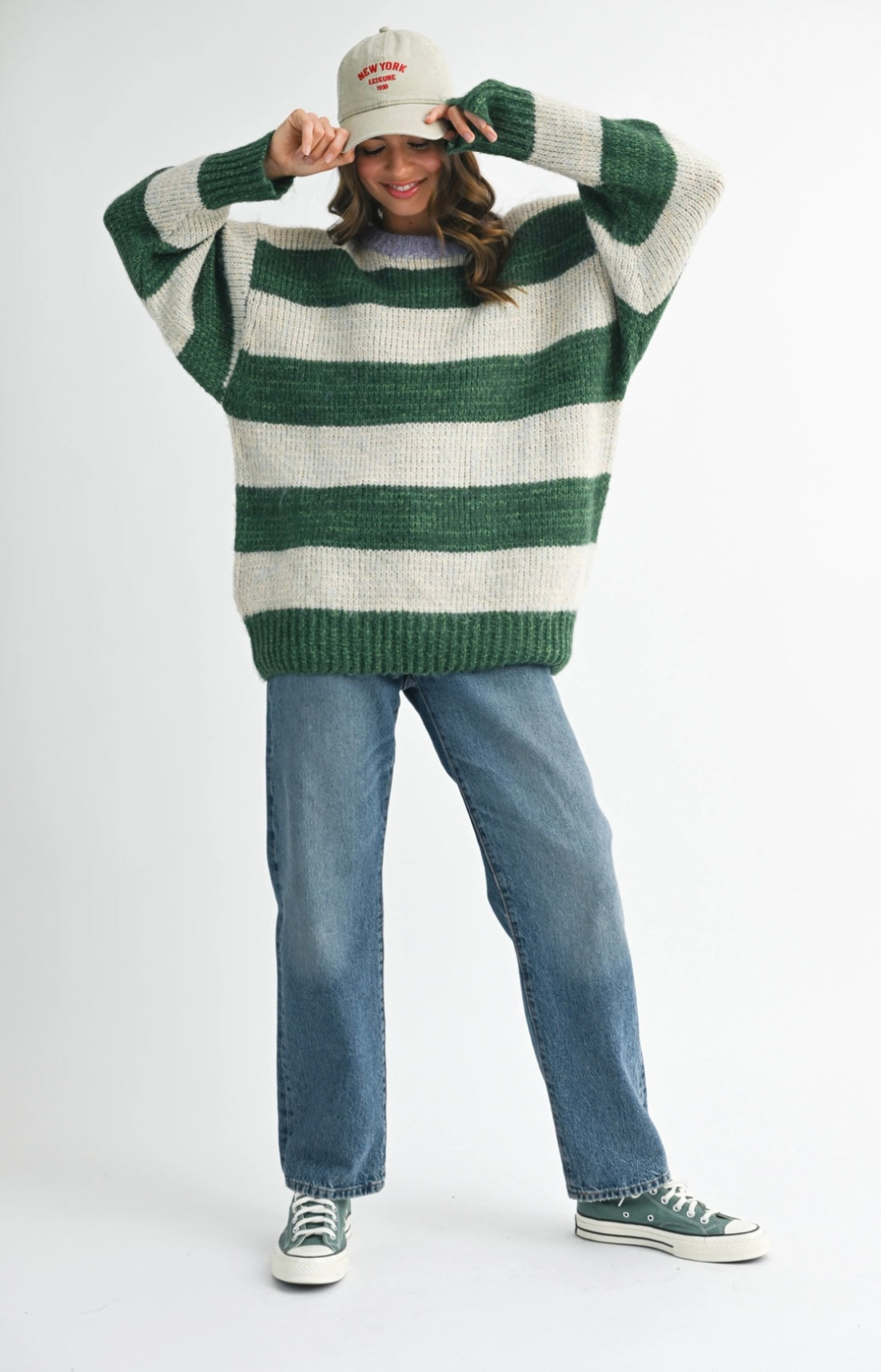 Green Oversized Striped Sweater