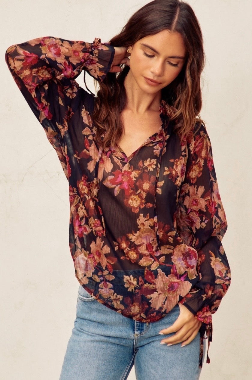 Burgundy Sheer Blouse