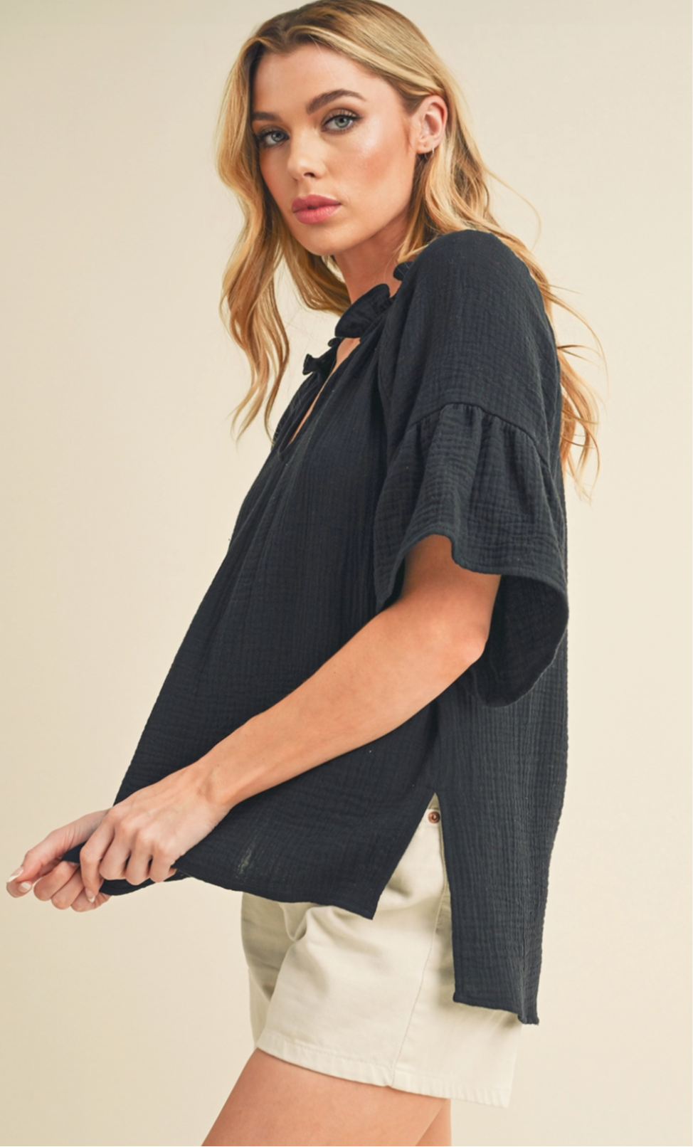Black Ruffle Sleeve Top