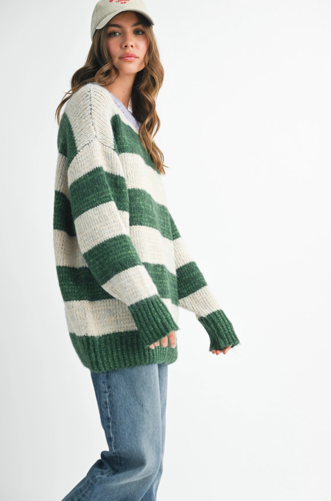 Green Oversized Striped Sweater