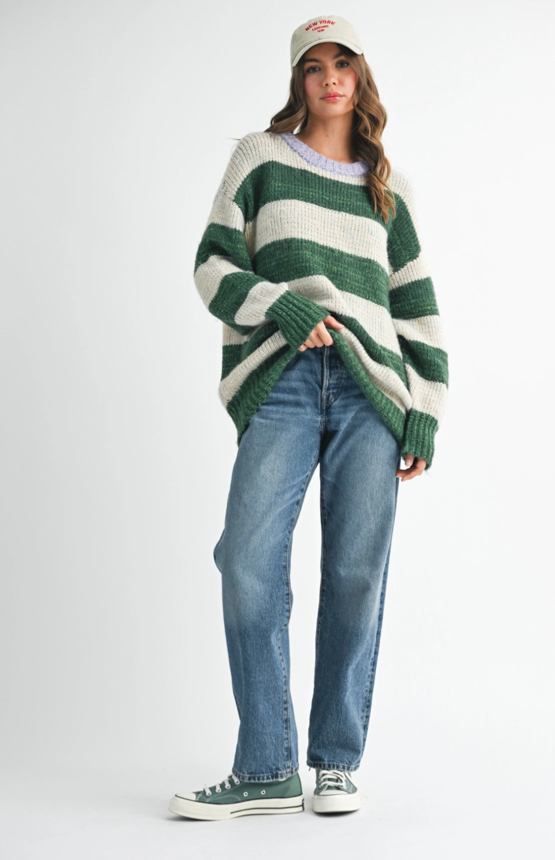 Green Oversized Striped Sweater