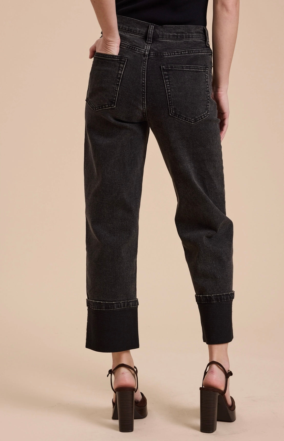 Cuffed Black Denim Pants