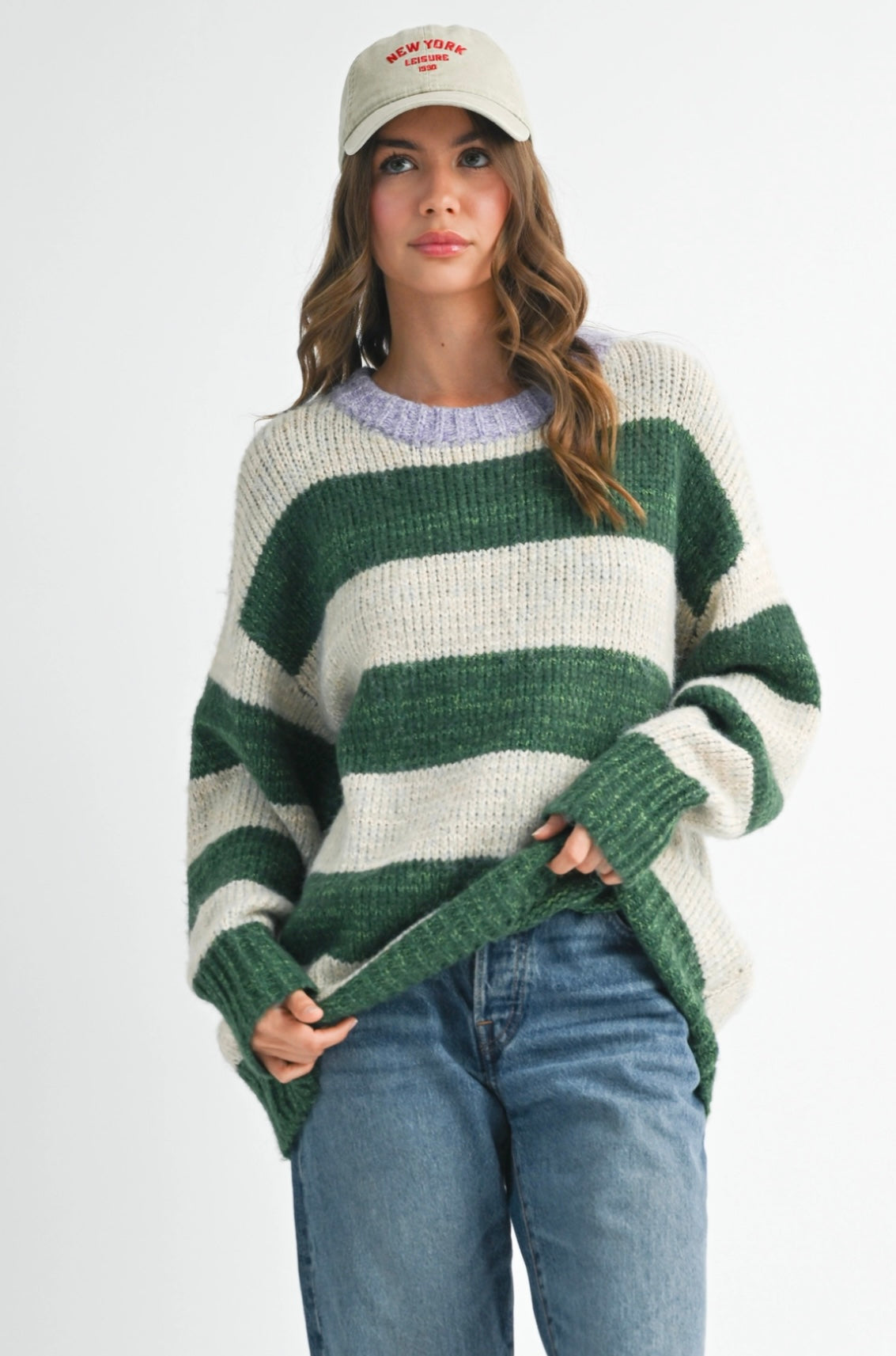 Green Oversized Striped Sweater