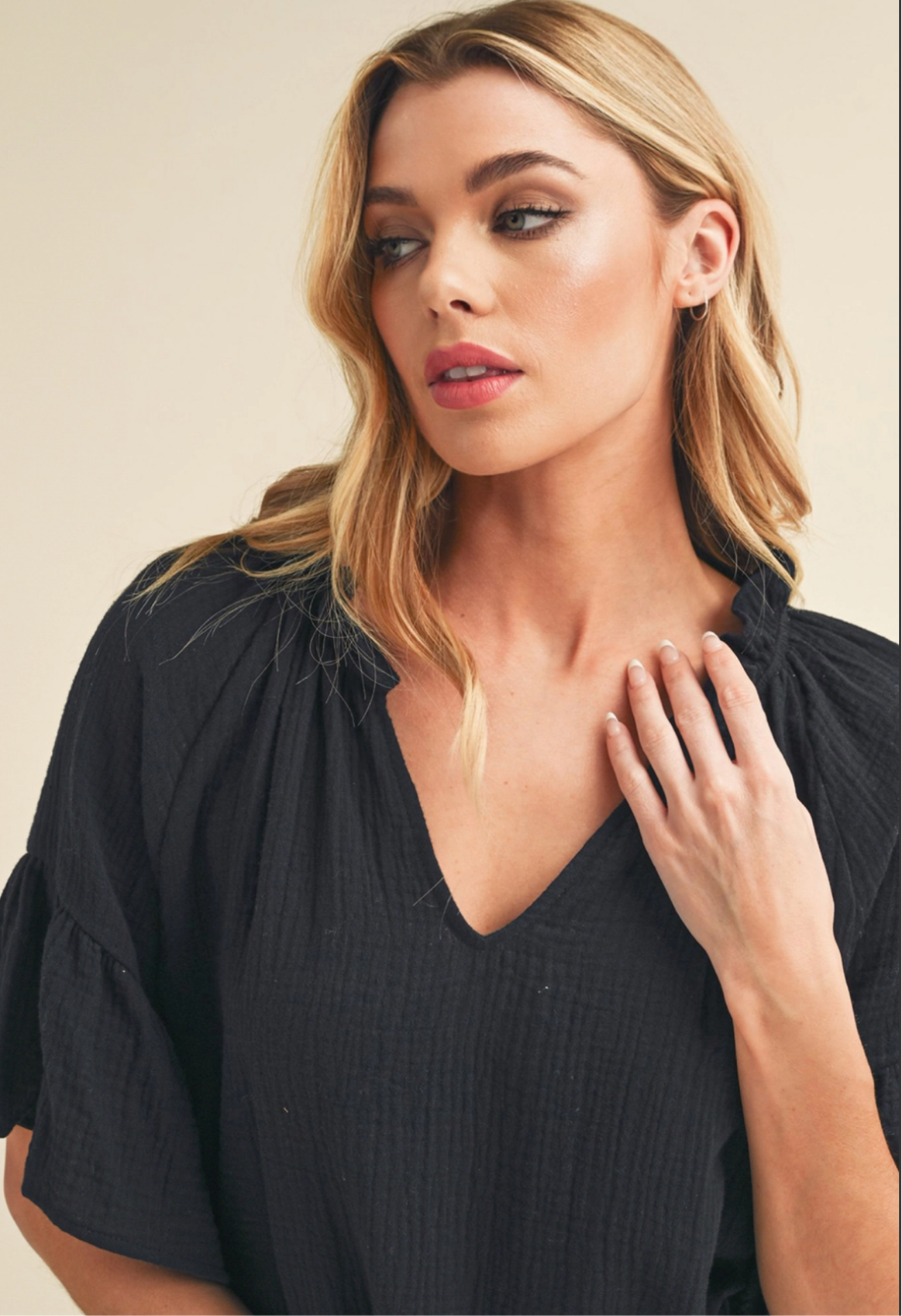 Black Ruffle Sleeve Top