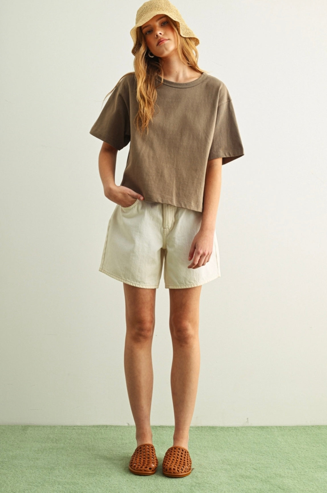 Mocha Short Sleeve Linen Top