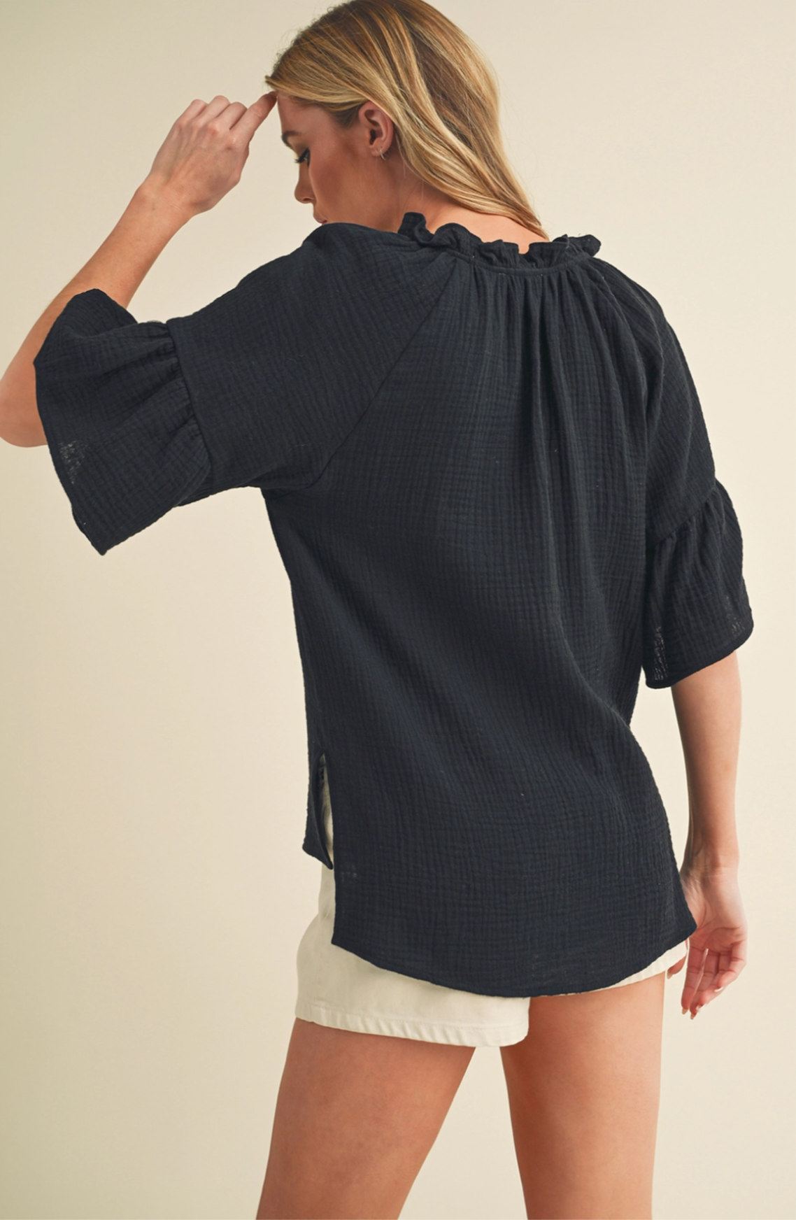 Black Ruffle Sleeve Top