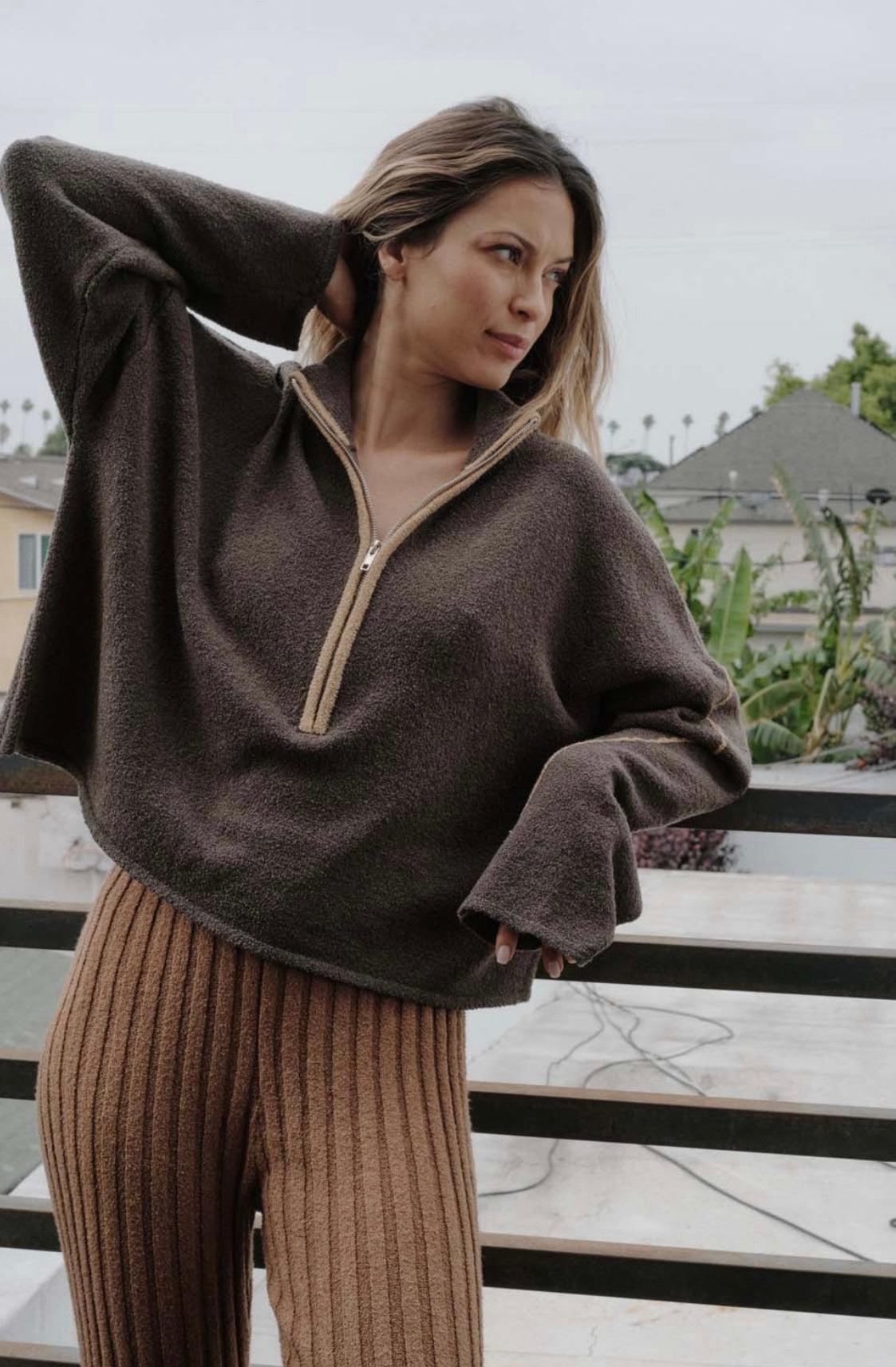Brown Knit Half Zip Sweater