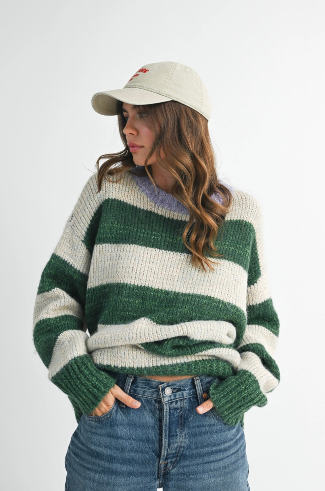 Green Oversized Striped Sweater