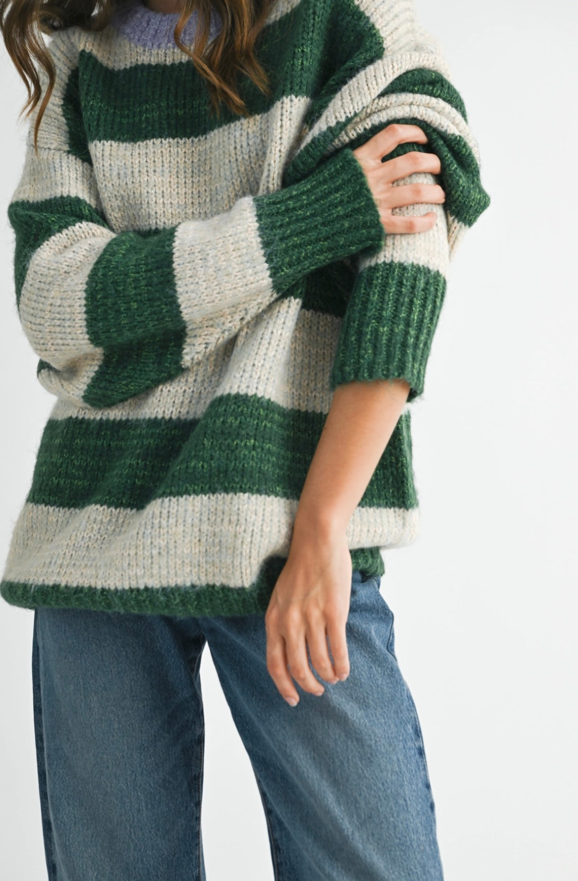 Green Oversized Striped Sweater
