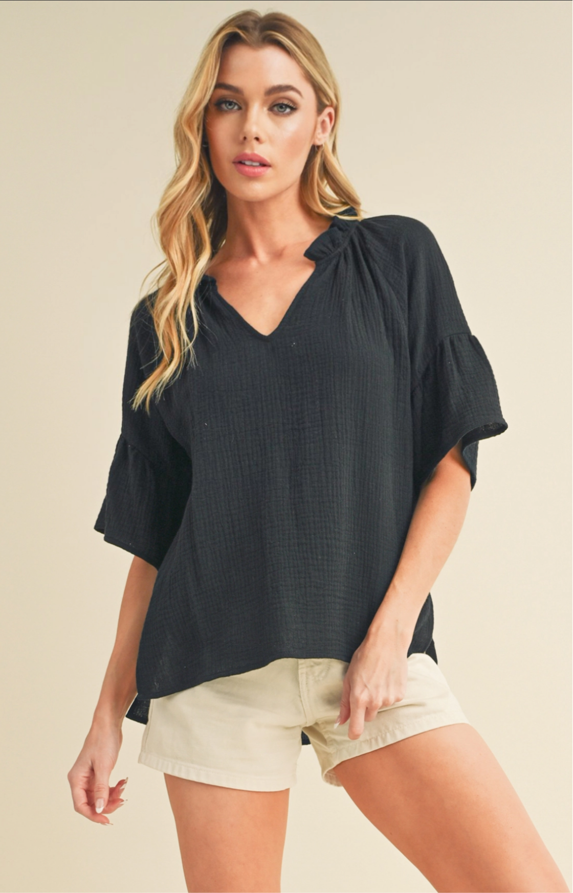 Black Ruffle Sleeve Top