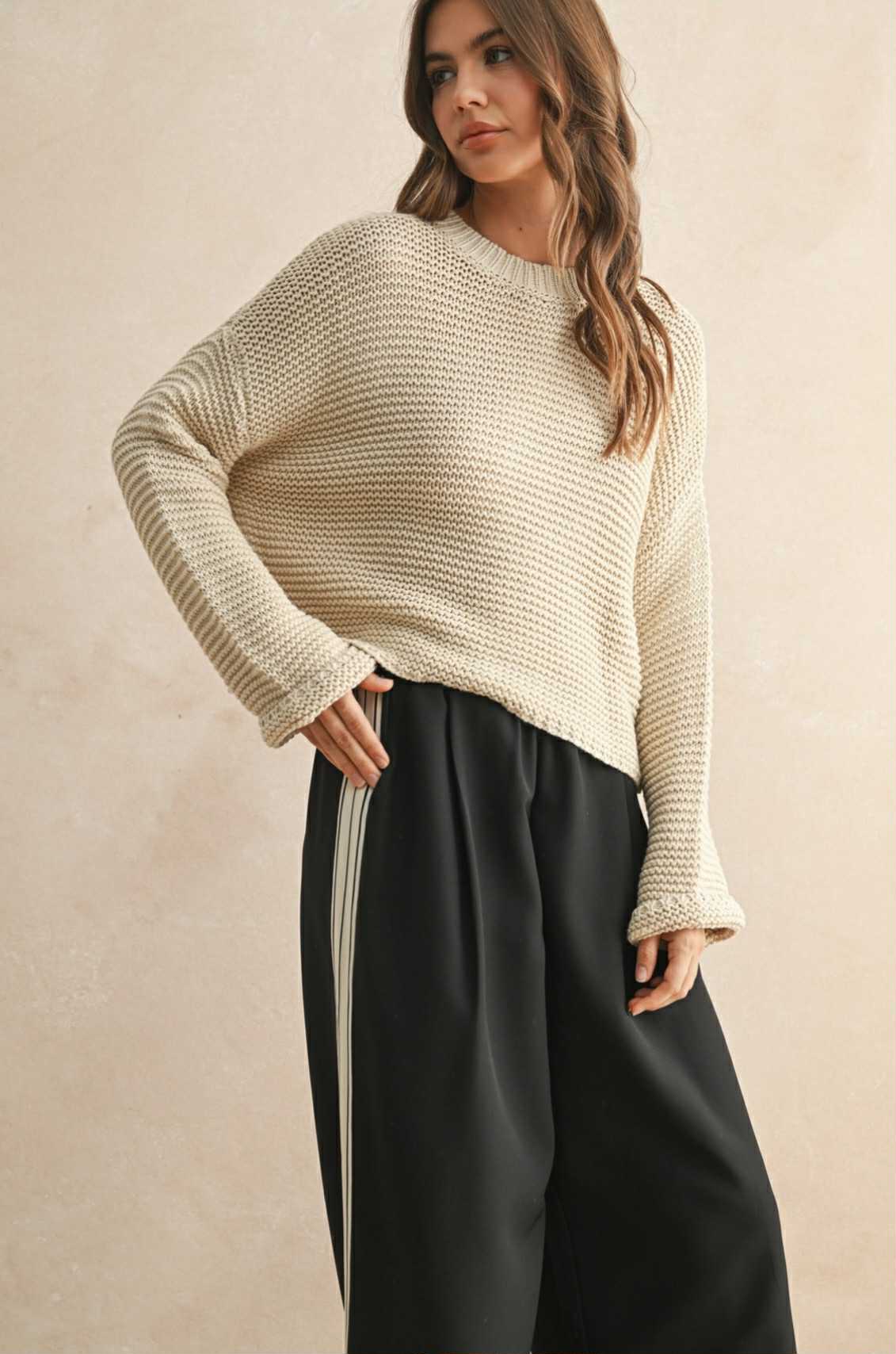 Cream Waffle Knit Sweater