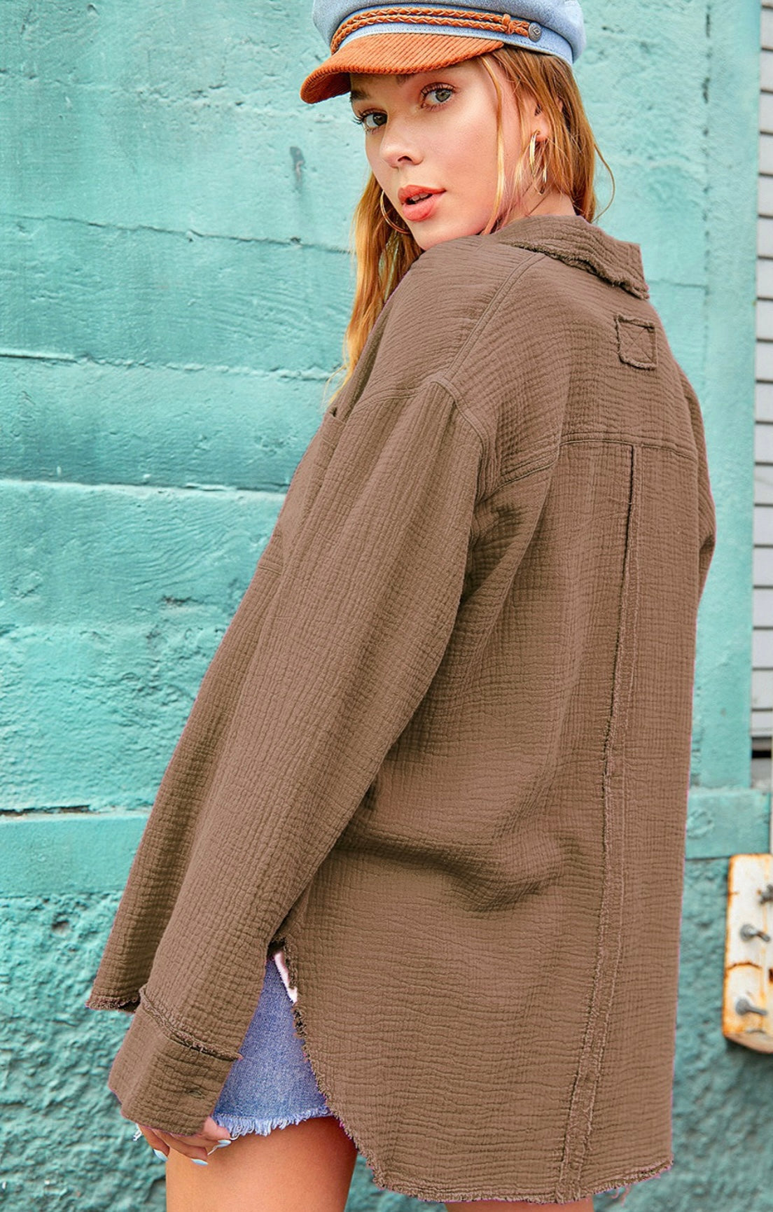 Mocha Gauze Button Down Shirt