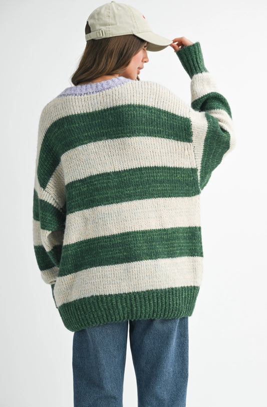 Green Oversized Striped Sweater
