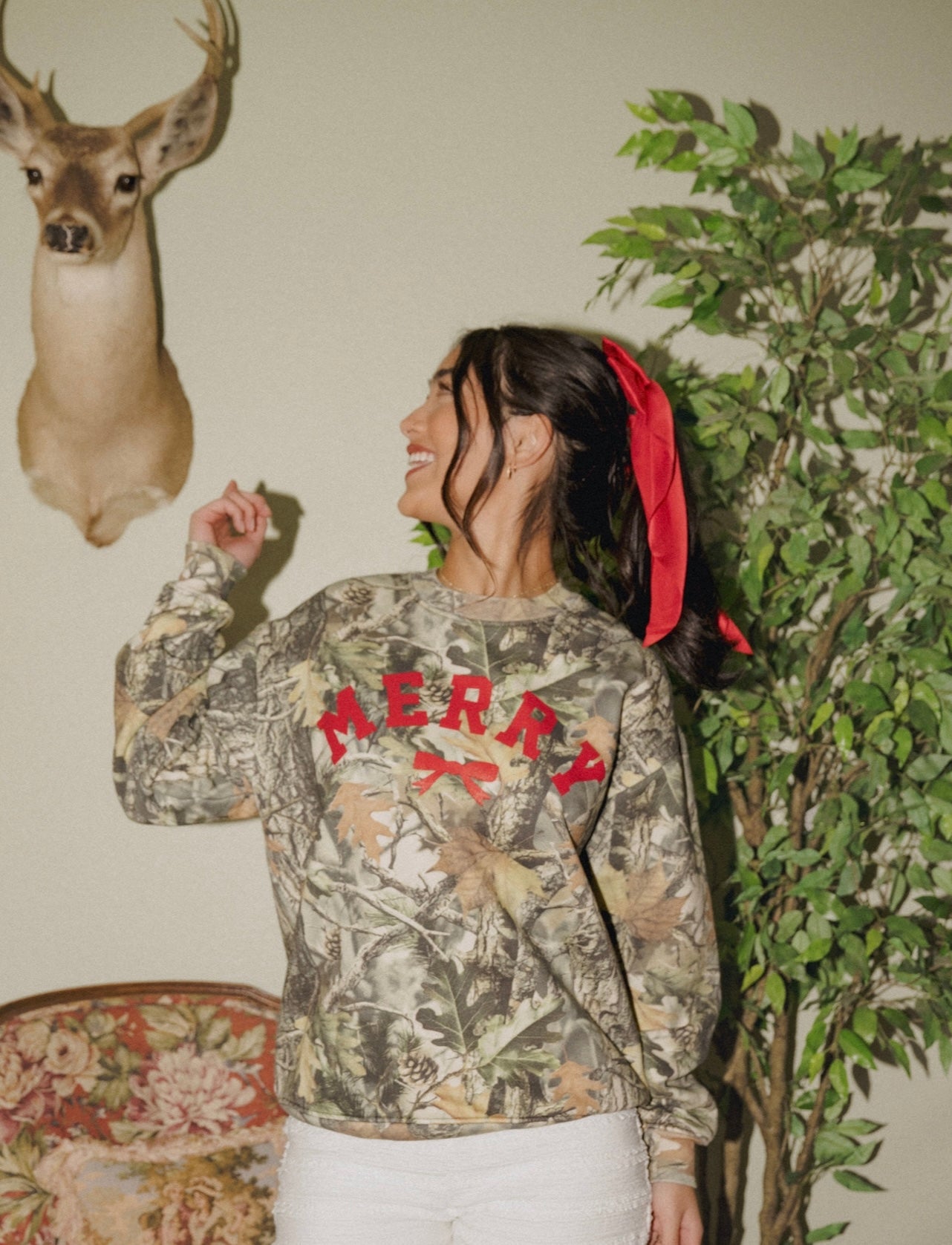 Merry Bow Camo Crewneck
