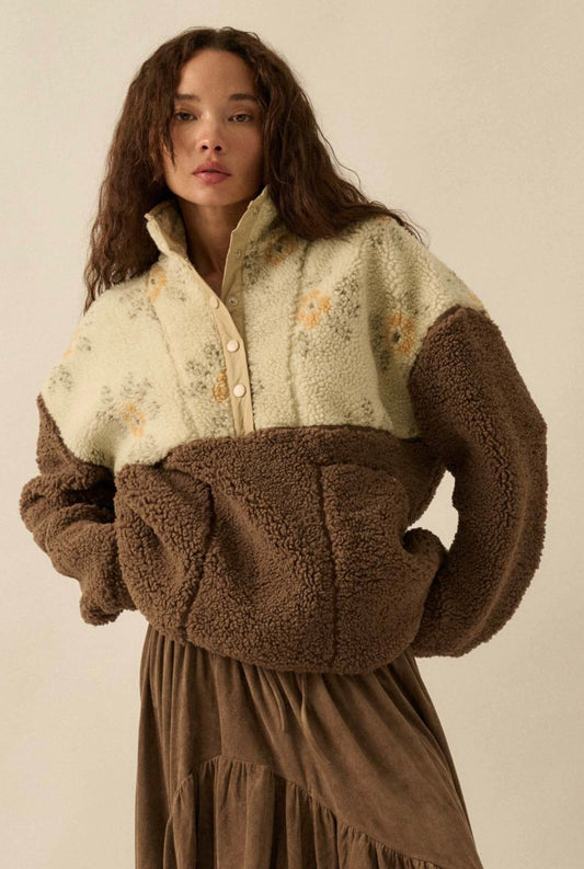 Brown Fall Floral Sherpa Sweater
