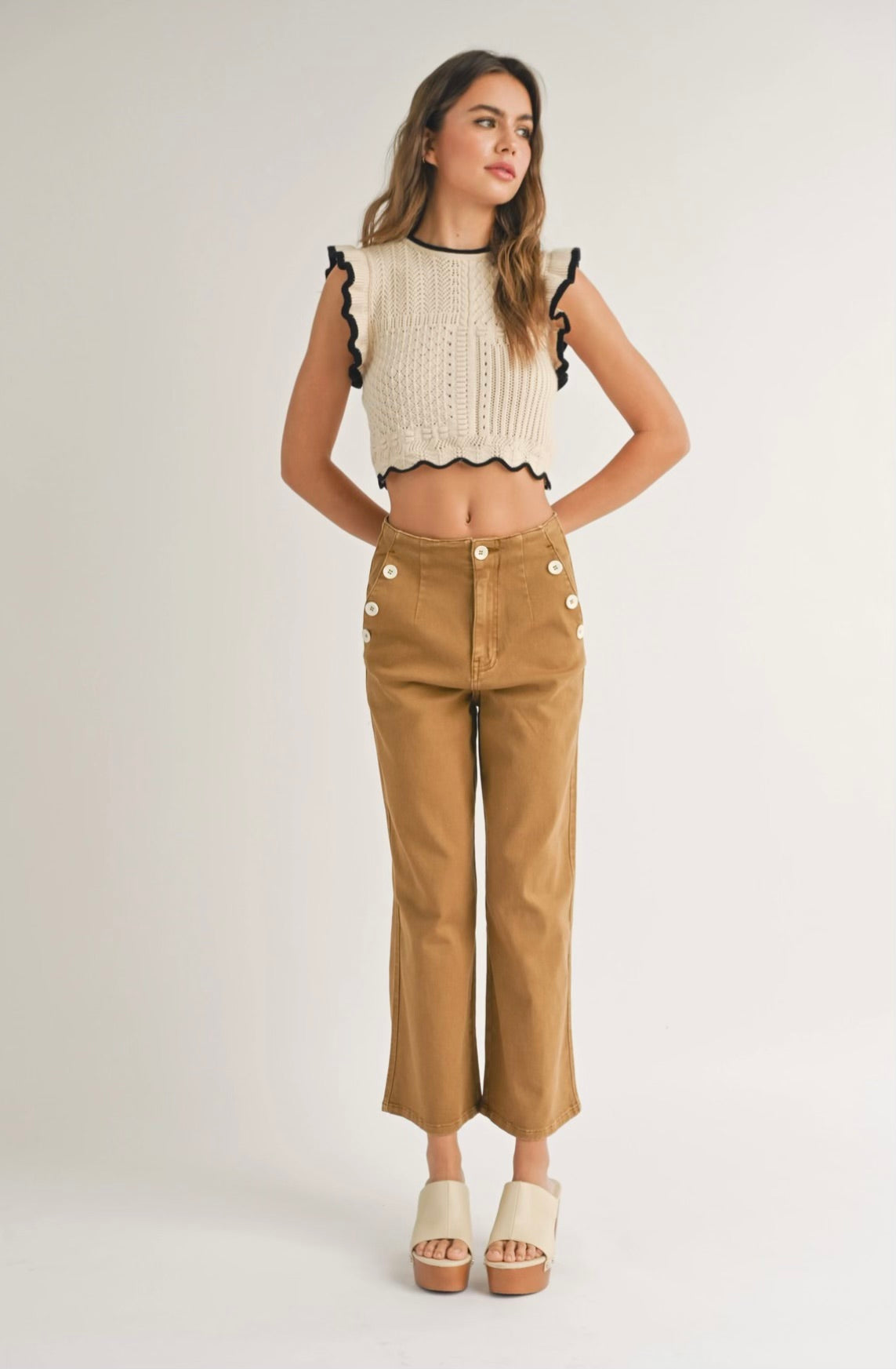 Cream Ruffle Knitted Top