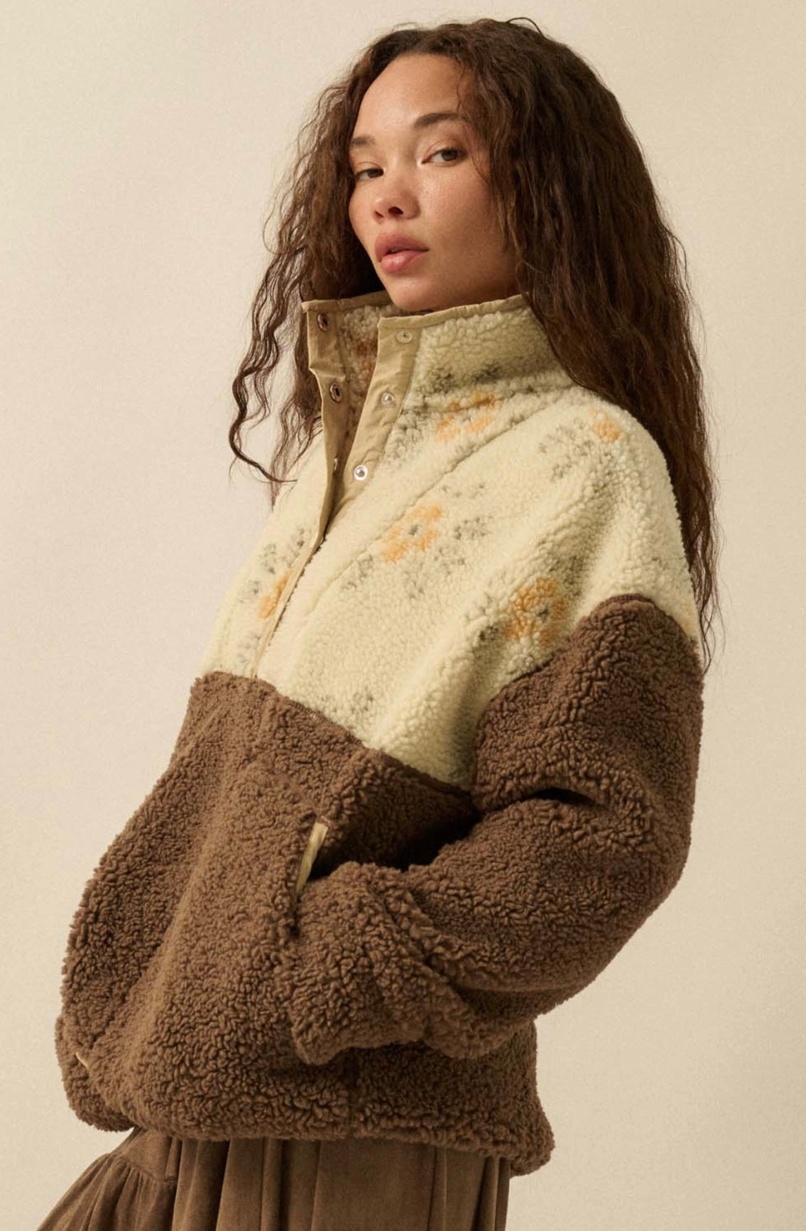 Brown Fall Floral Sherpa Sweater