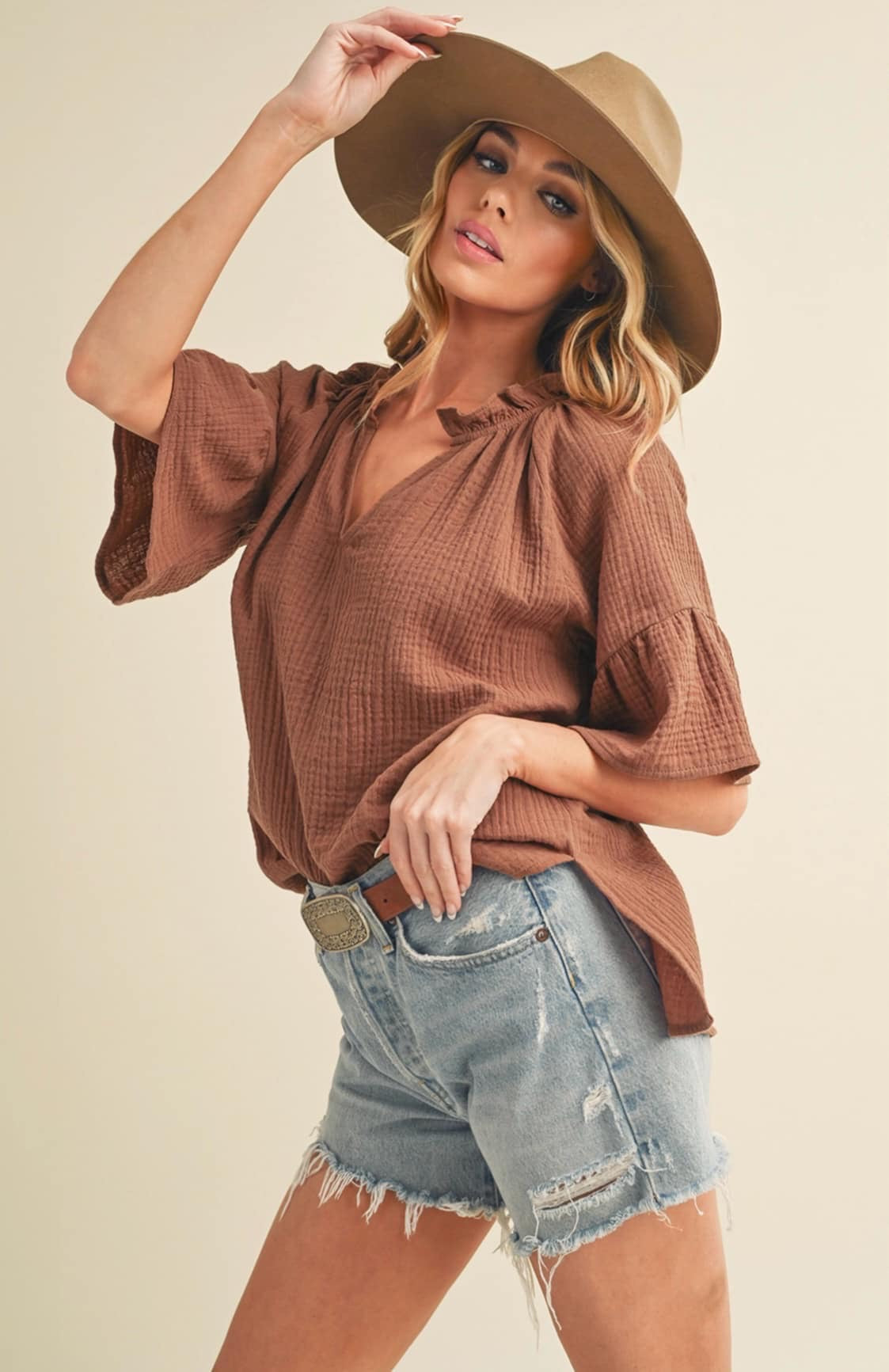 Rust Ruffle Top