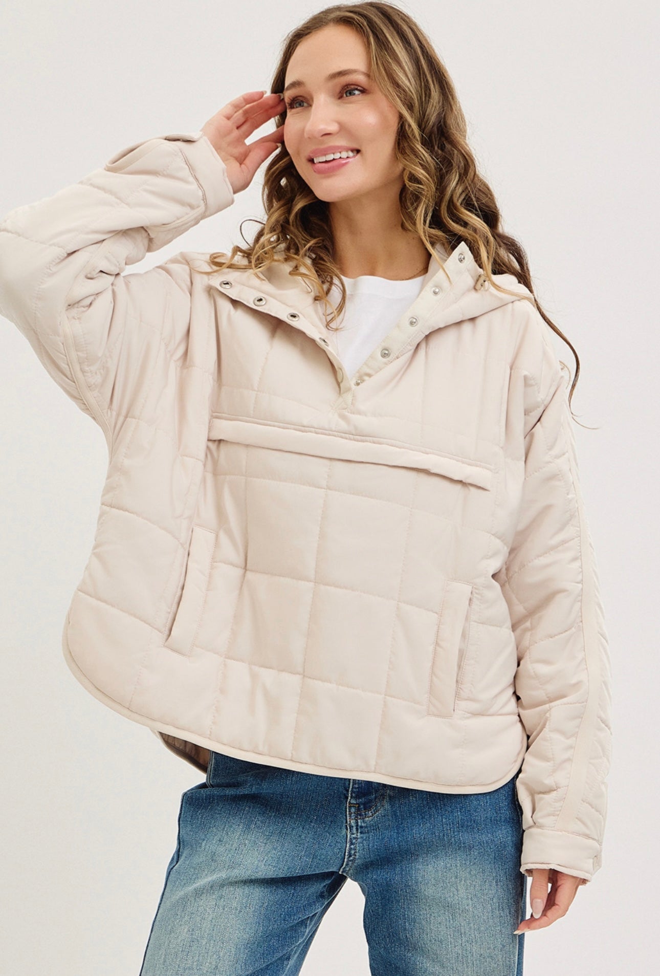 Cream Quilted Puffer Hoodie