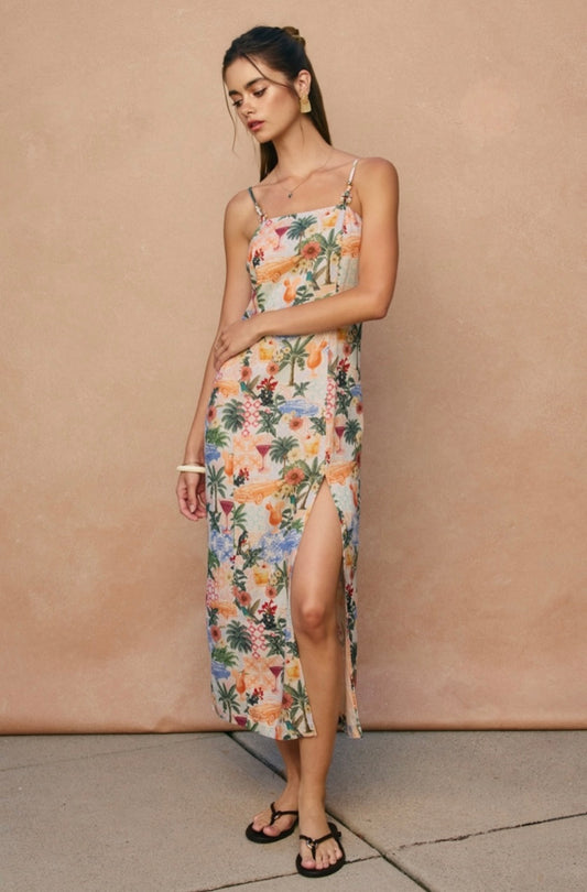 Tropical Slit Maxi Dress