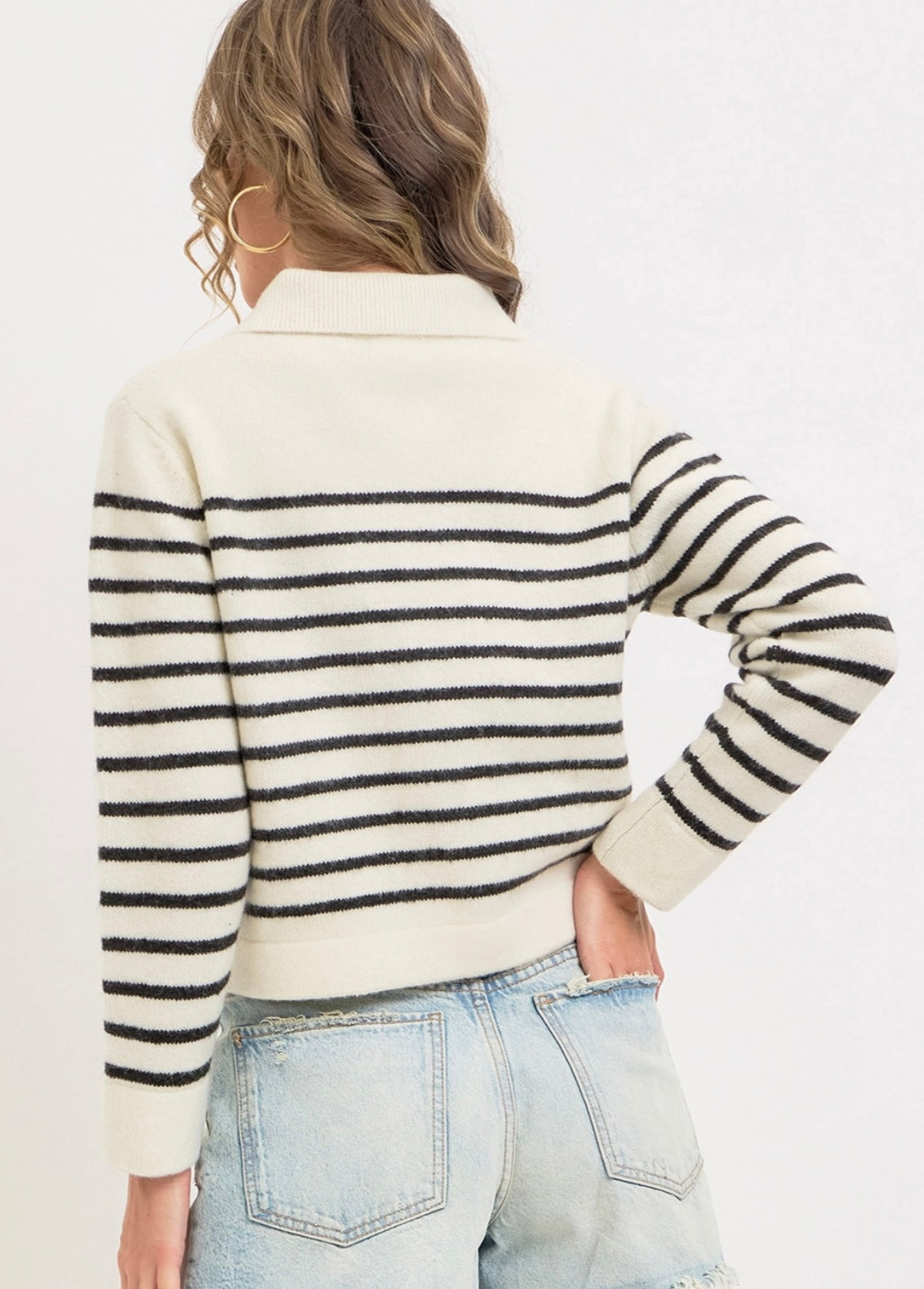 Striped Zipper Knit Sweater
