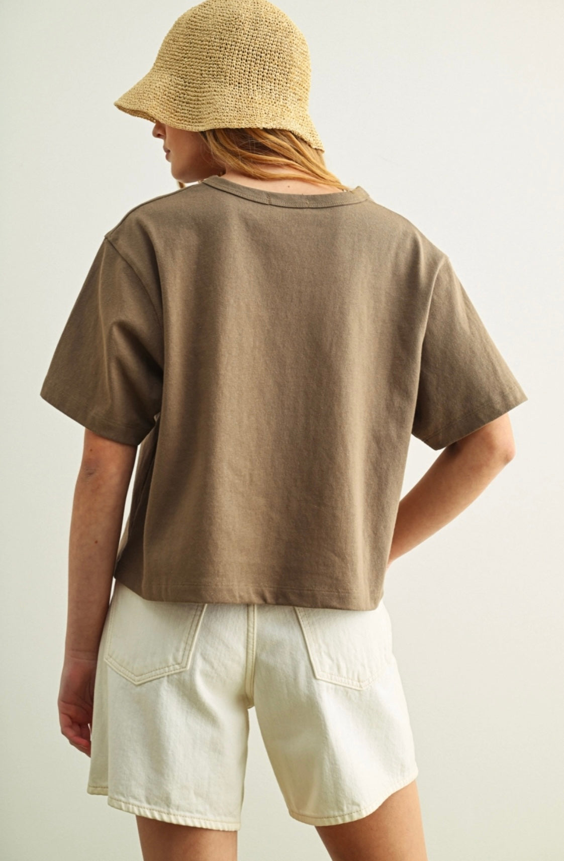 Mocha Short Sleeve Linen Top