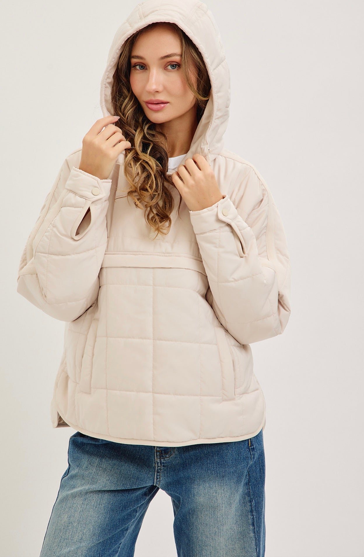 Cream Quilted Puffer Hoodie