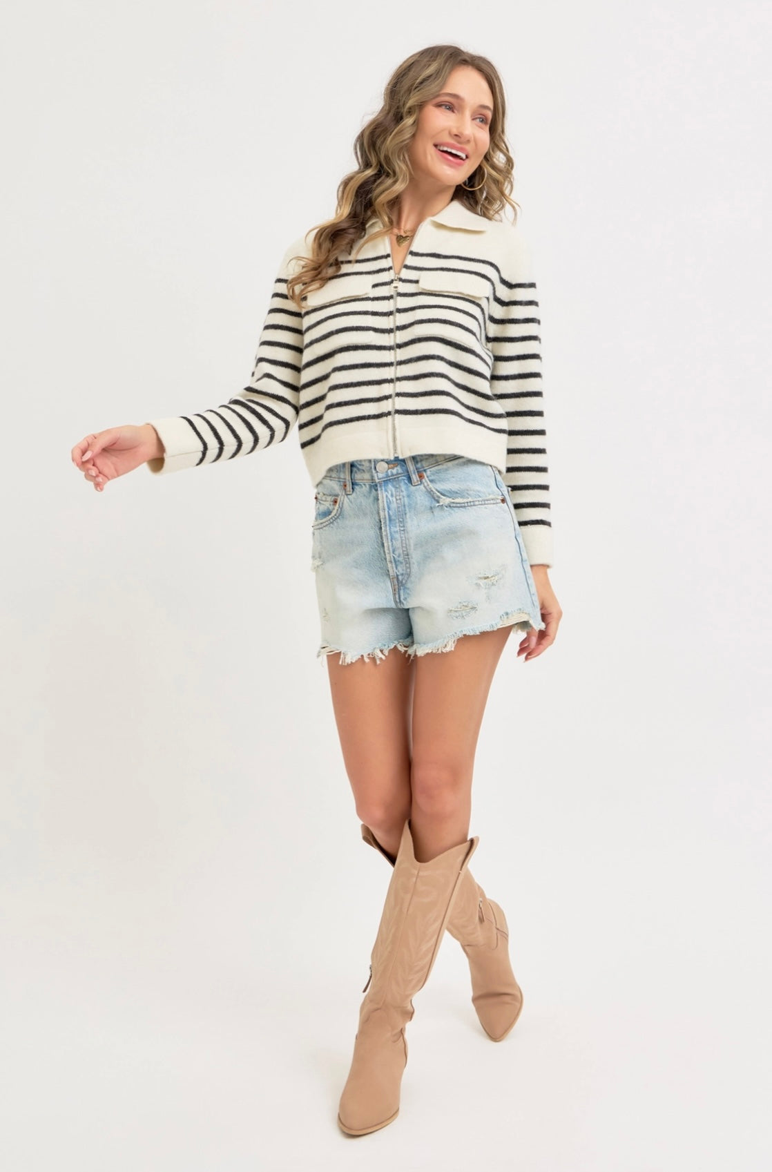 Striped Zipper Knit Sweater