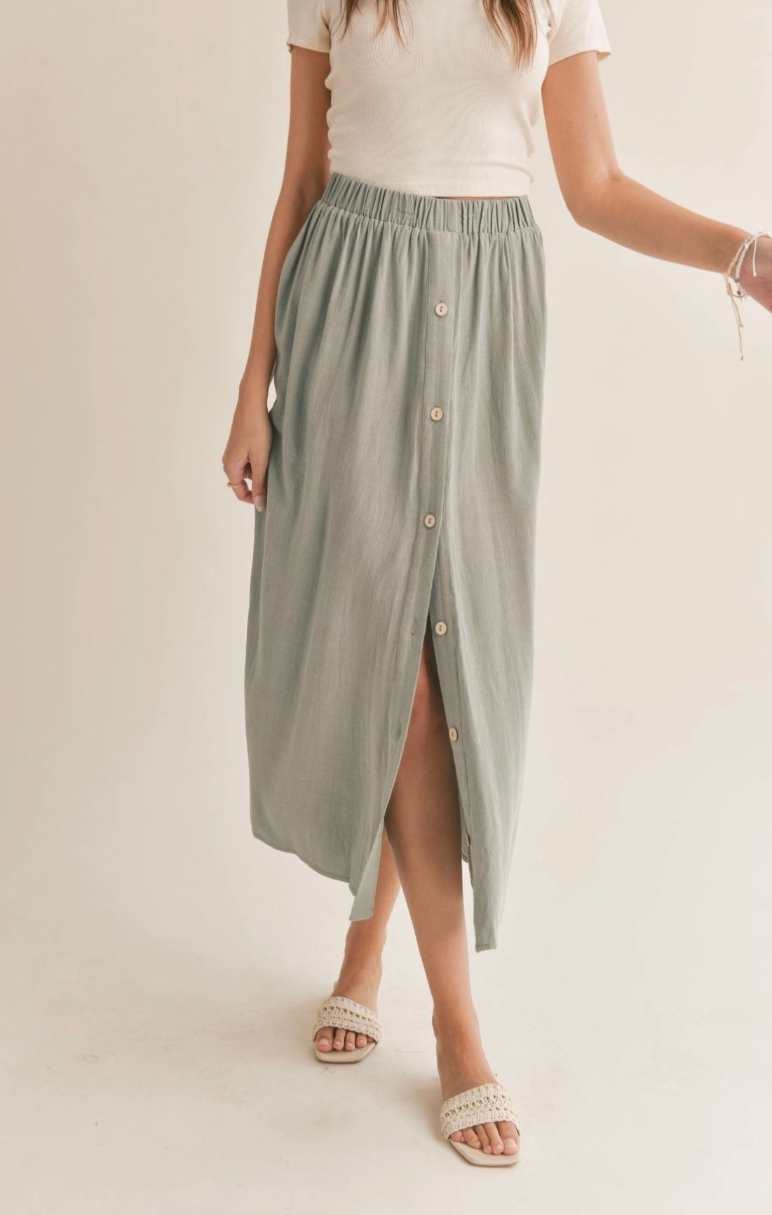 Sea Foam Midi Skirt with Button