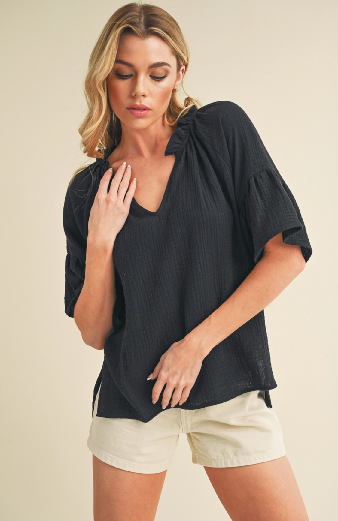 Black Ruffle Sleeve Top