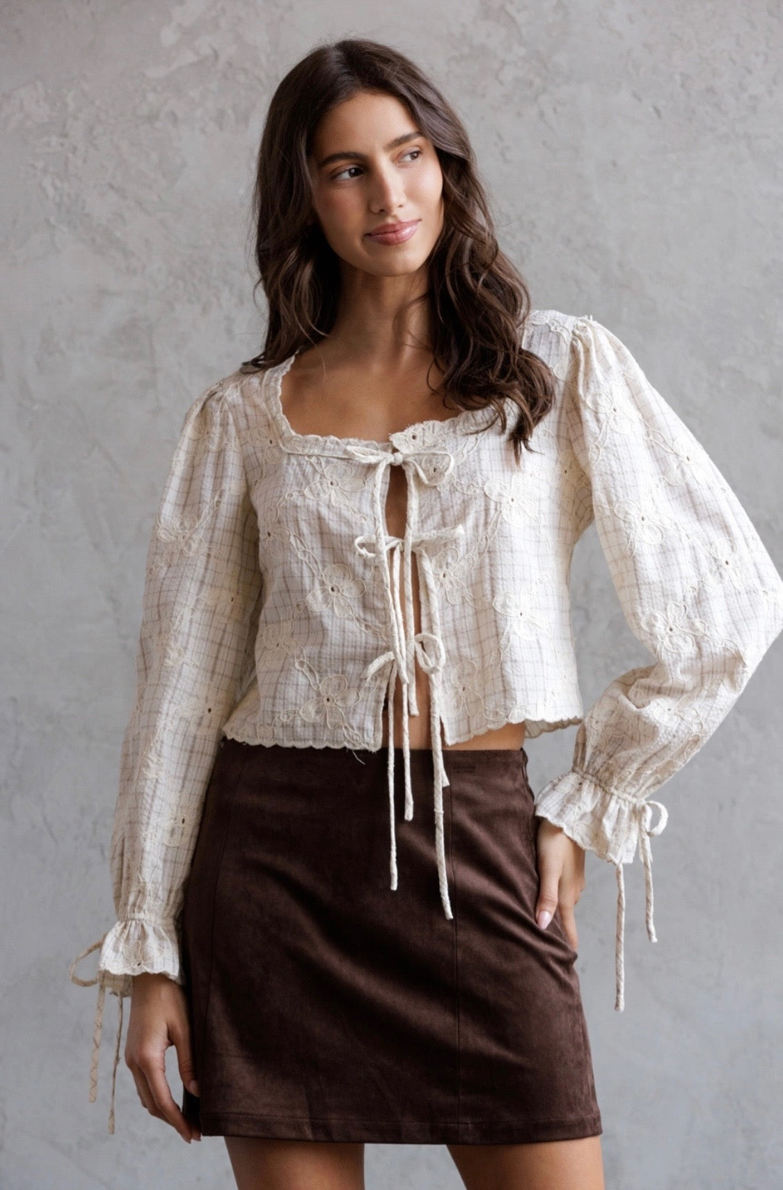 Margot Embroidered Floral Tie Front Shirt