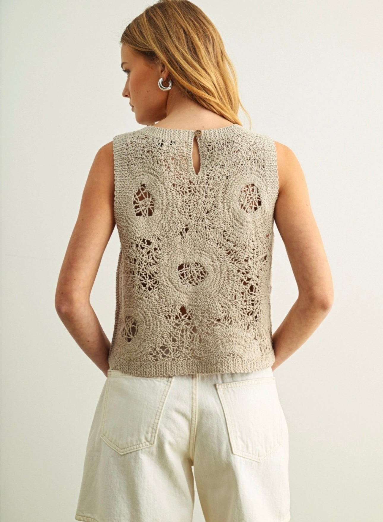 Stone Floral Pattern Knit Tank