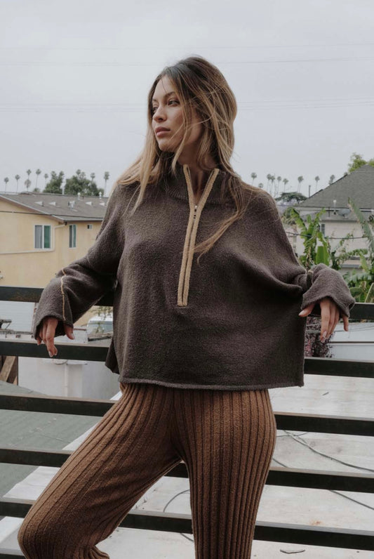 Brown Knit Half Zip Sweater