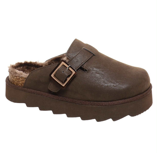 Dark brown platform clogs