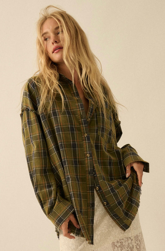 Olive Plaid Button Up