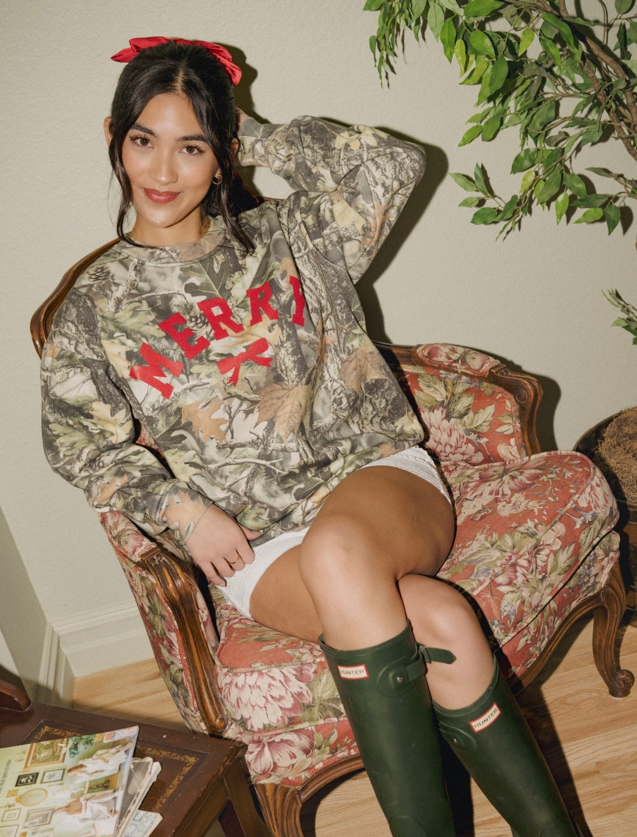 Merry Bow Camo Crewneck