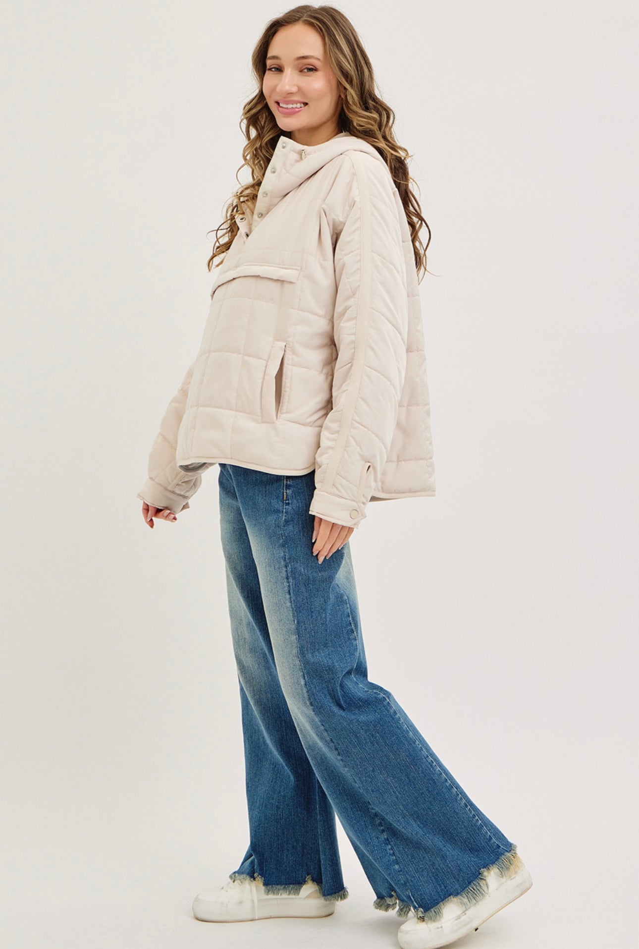 Cream Quilted Puffer Hoodie