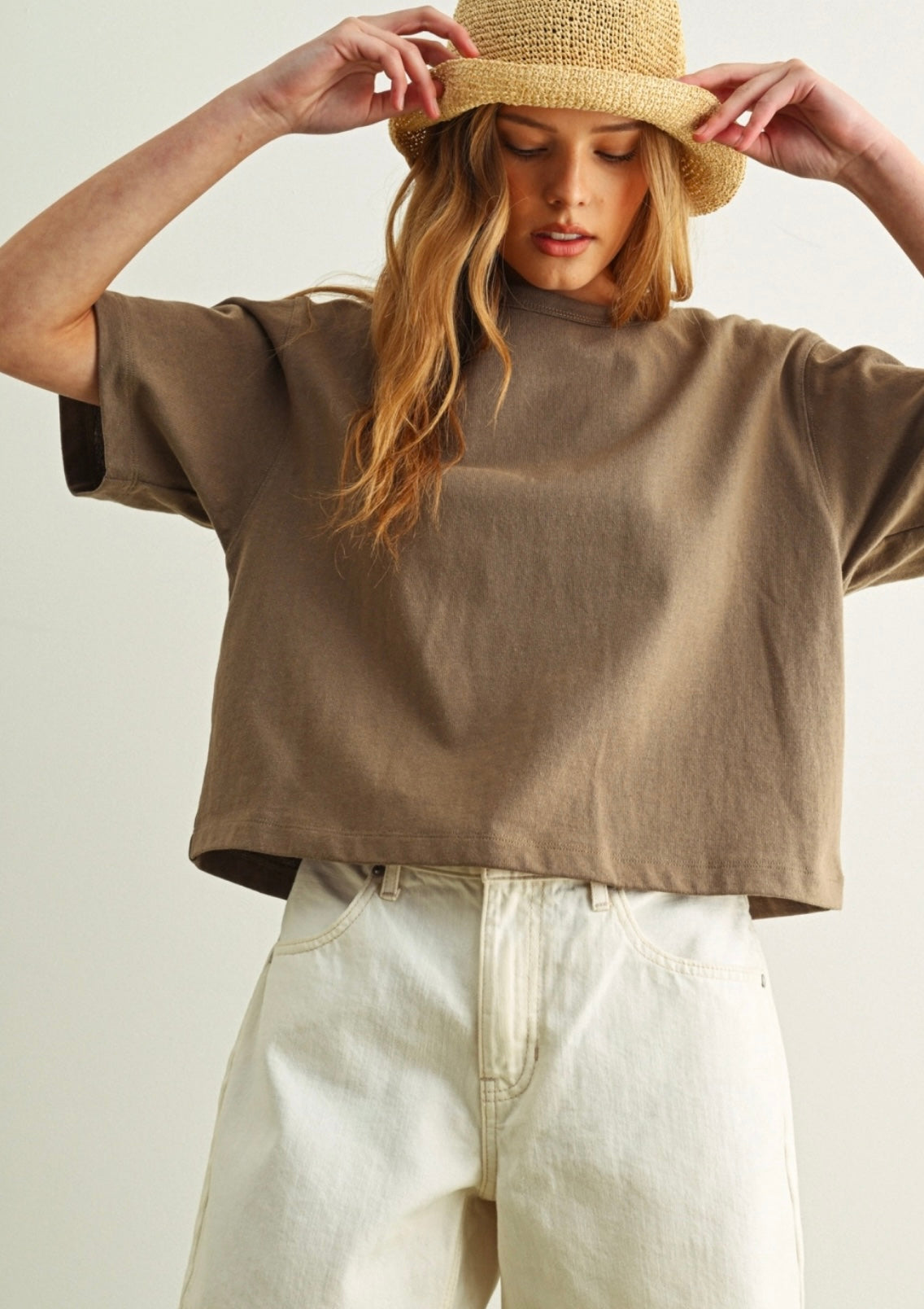 Mocha Short Sleeve Linen Top