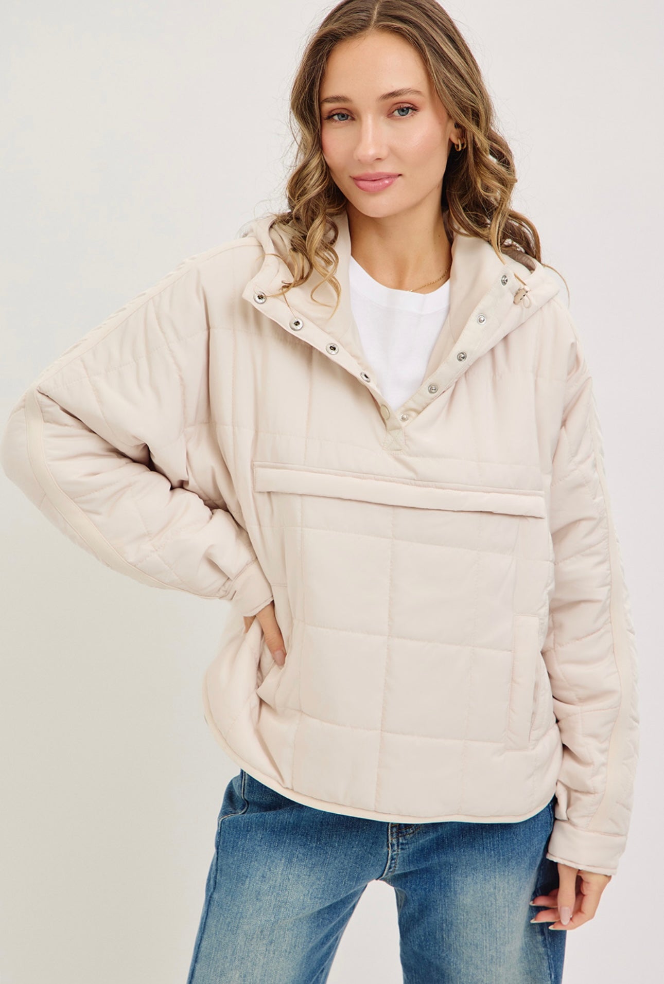 Cream Quilted Puffer Hoodie