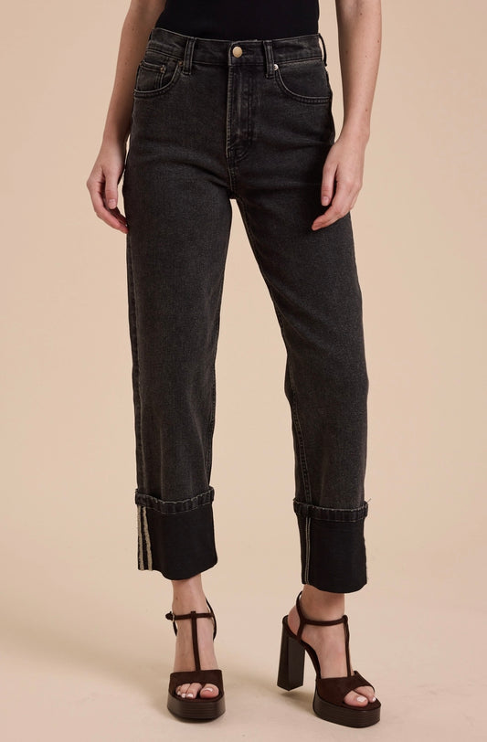 Cuffed Black Denim Pants