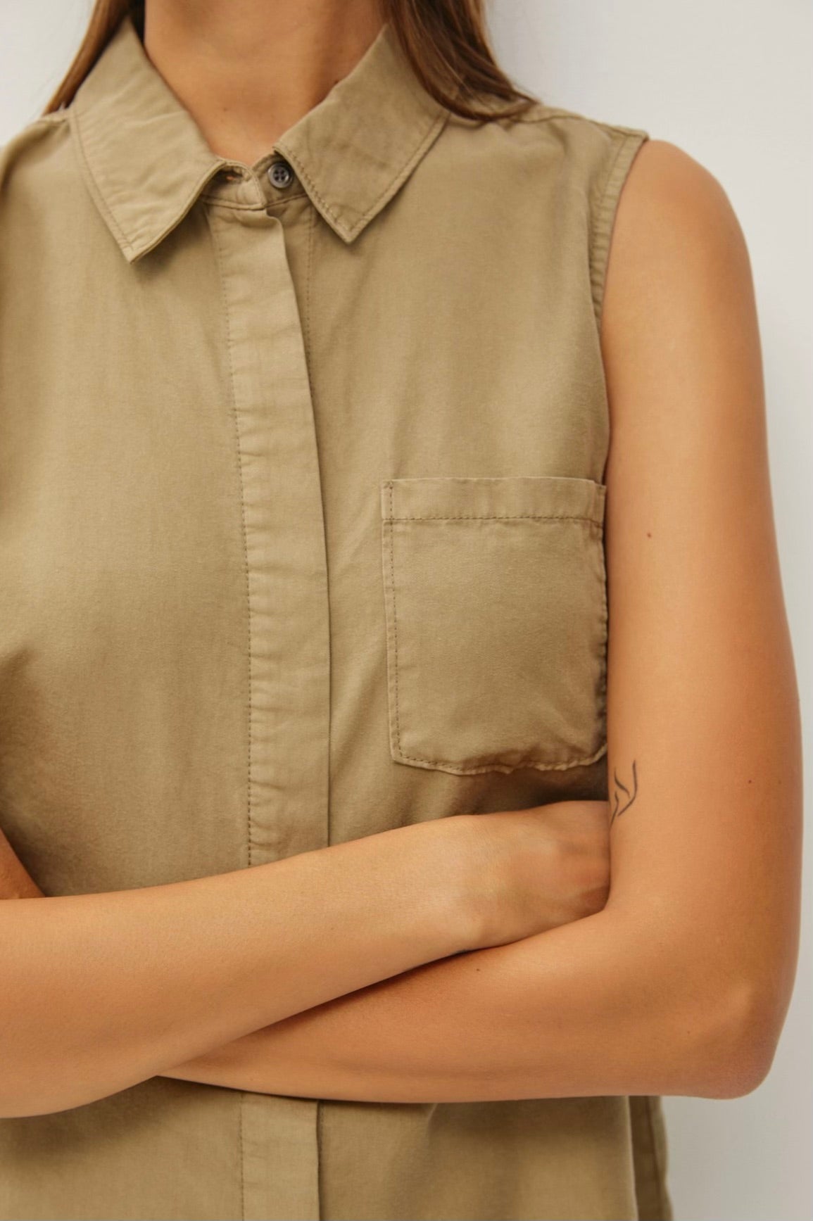 Olive Sleeveless Collared Top