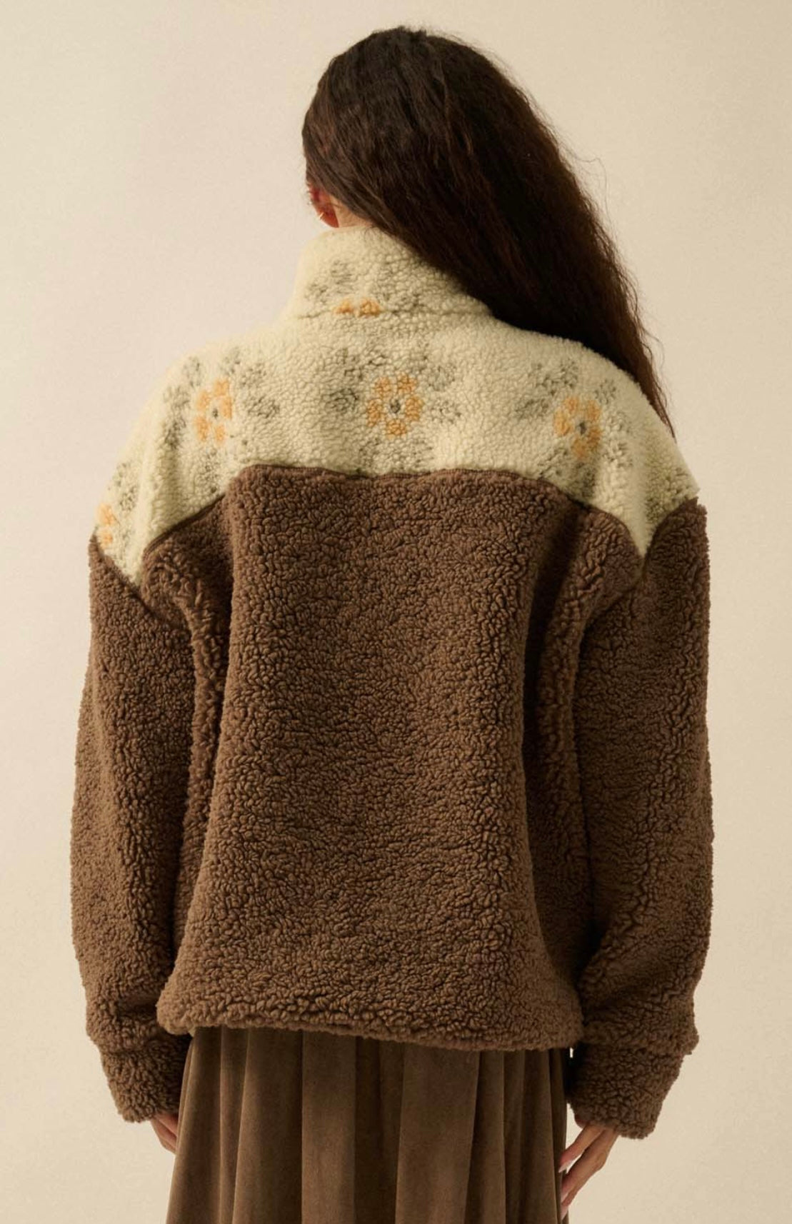Brown Fall Floral Sherpa Sweater