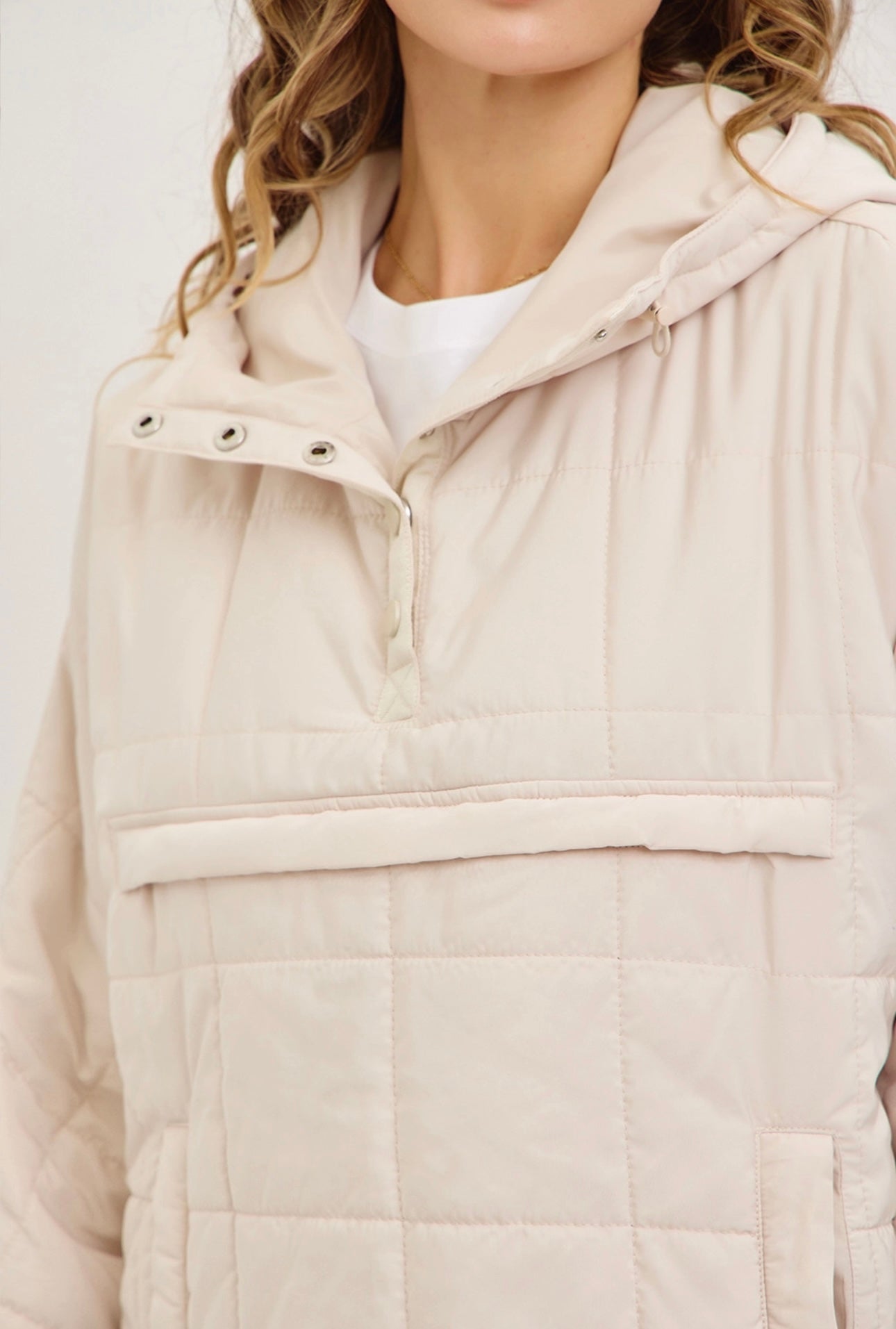 Cream Quilted Puffer Hoodie